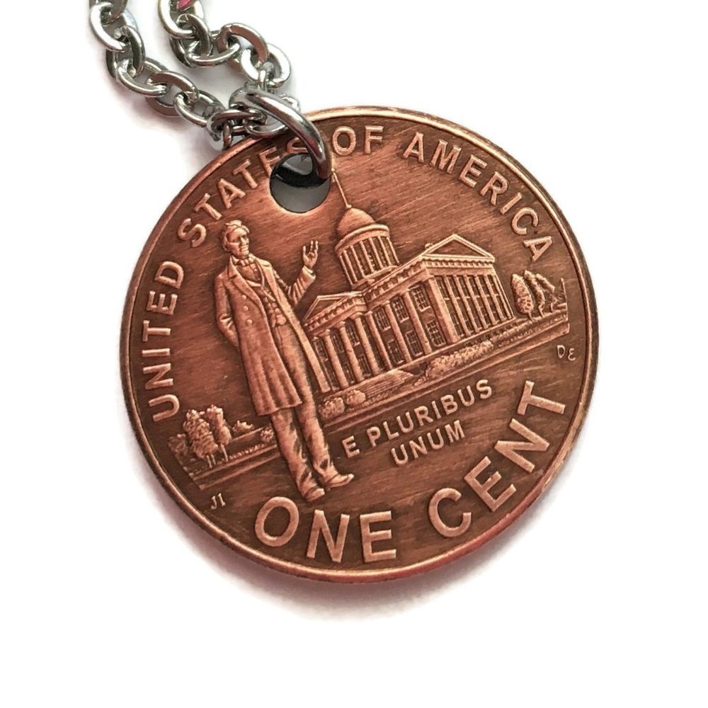 2009 Lucky Penny Necklace Lincoln Springfield BOHO Stainless Steel Coin Unisex